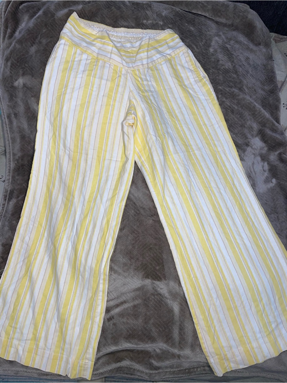 Yellow and White Pinstriped Wide-Leg Pants